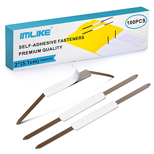 IMLIKE Self-Adhesive Prong Paper Fasteners - IMLIKE 100 PCS Metal File Fasteners, 2" Capacity, 2.75" Base for Paper Folder or Files, Brown - A Good Partner for Collecting Papers - Image 1