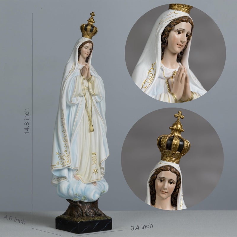 BC BUILDCLASSIC BC Catholic Our Lady of Fatima Virgin Mary Statue, 14.8" H Holy Mother Statue for Altar, Religious Gift Sacred Centerpiece for Home,Church, Hospital, Renaissance Sculpture Handpainted by Buildclassic - Image 2