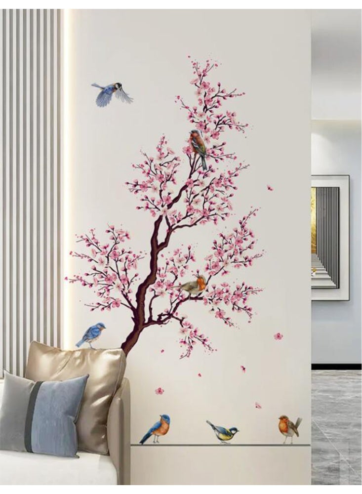 ملصقات حائط بتصميم زهور على شكل فروع شجرة والطيور ، ملصقات جدارية ثلاثية الابعاد قابلة للازالة يمكنك تركيبها بنفسك لتزيين حائط لغرفك - Image 1