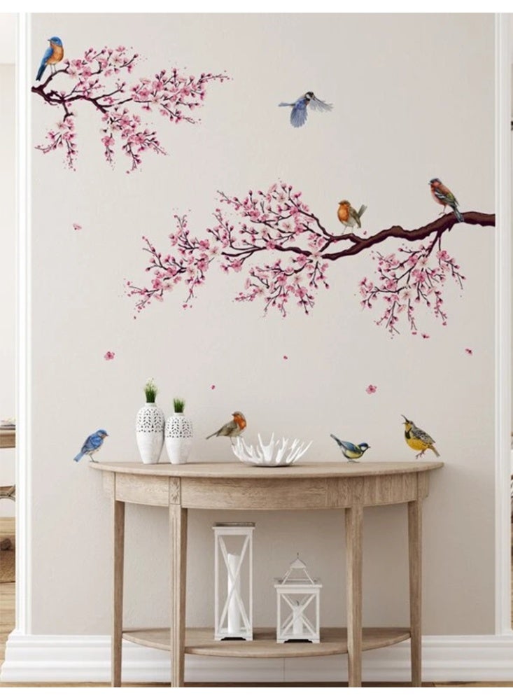 ملصقات حائط بتصميم زهور على شكل فروع شجرة والطيور ، ملصقات جدارية ثلاثية الابعاد قابلة للازالة يمكنك تركيبها بنفسك لتزيين حائط لغرفك - Image 2