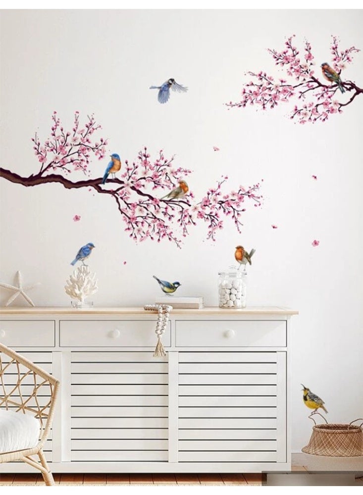 ملصقات حائط بتصميم زهور على شكل فروع شجرة والطيور ، ملصقات جدارية ثلاثية الابعاد قابلة للازالة يمكنك تركيبها بنفسك لتزيين حائط لغرفك - Image 4
