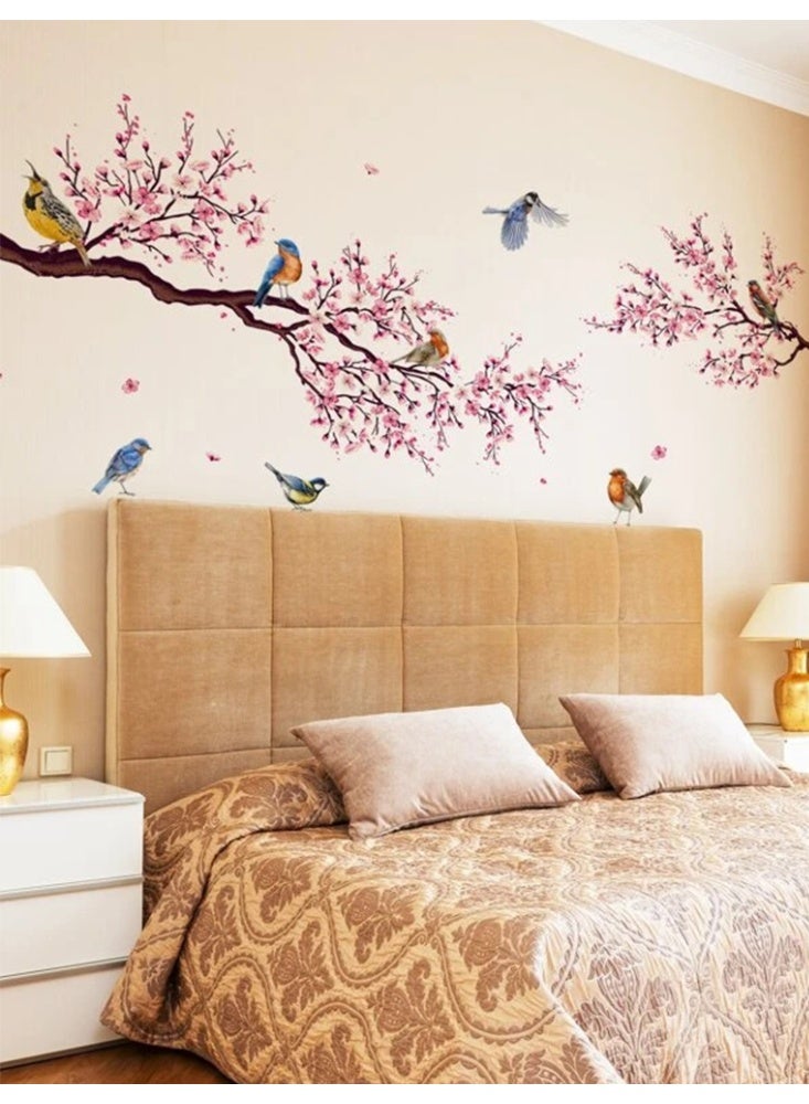 ملصقات حائط بتصميم زهور على شكل فروع شجرة والطيور ، ملصقات جدارية ثلاثية الابعاد قابلة للازالة يمكنك تركيبها بنفسك لتزيين حائط لغرفك - Image 5