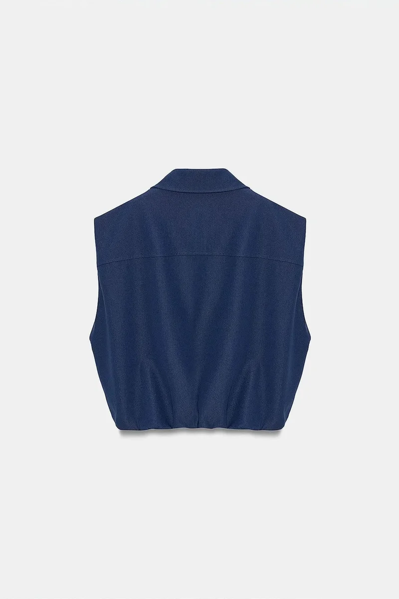 Dilvin Navy Blue DILVIN Women's Cropped Sleeveless Shirt With Zip for Women | Best Price UAE