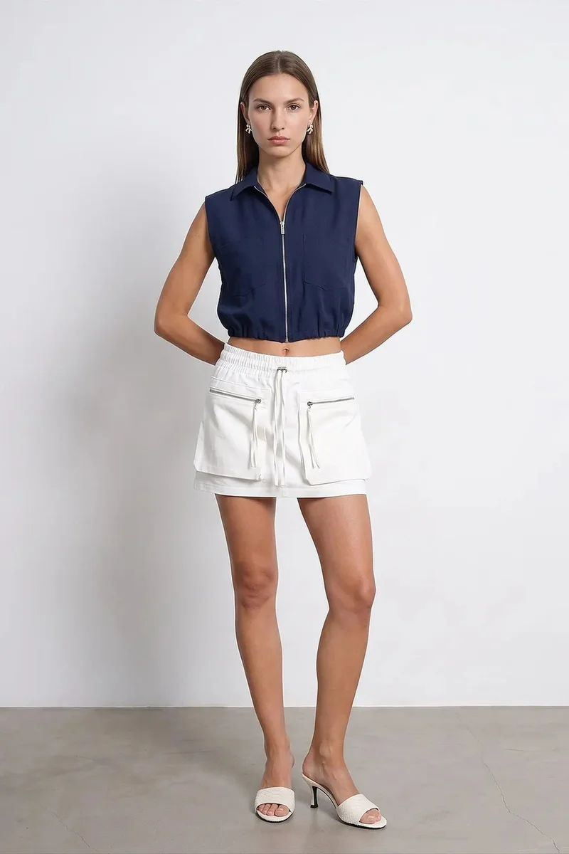 Dilvin Navy Blue DILVIN Women's Cropped Sleeveless Shirt With Zip for Women | Best Price UAE