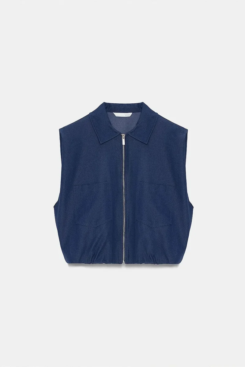 Dilvin Navy Blue DILVIN Women's Cropped Sleeveless Shirt With Zip for Women | Best Price UAE