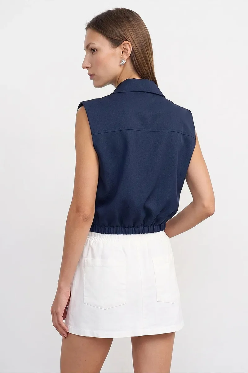 Dilvin Navy Blue DILVIN Women's Cropped Sleeveless Shirt With Zip for Women | Best Price UAE