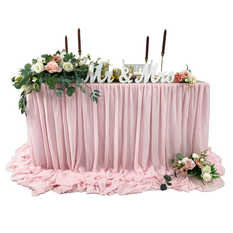 EHLDekol Pooling and Floating Chiffon Table Skirt 6FT 9FT 14FT Sheer Tablecloth Baby Shower Birthdays Wedding Table Skirt Blush Pink 9FT
