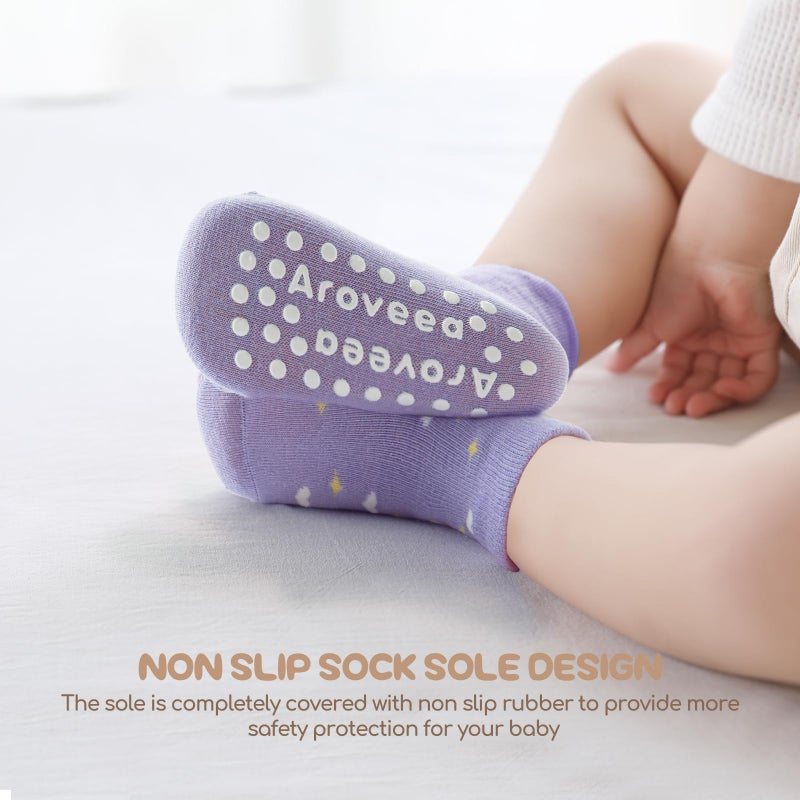 Aroveea Non Slip Grip Ankle Baby Socks 12 Pack for Toddler Boys and Girls Kids Infant Baby Cute Cotton Socks - Image 4