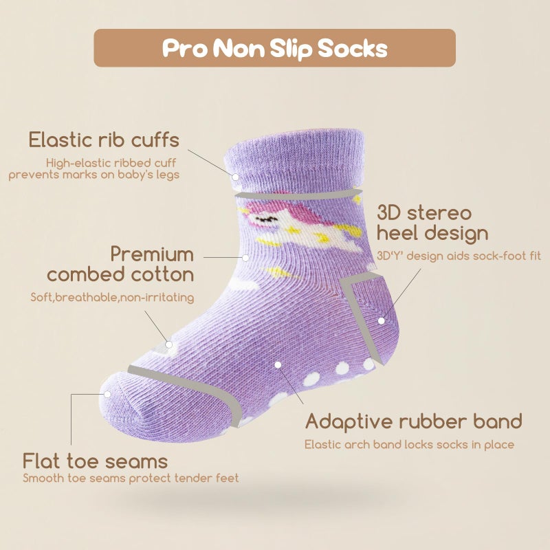 Aroveea Non Slip Grip Ankle Baby Socks 12 Pack for Toddler Boys and Girls Kids Infant Baby Cute Cotton Socks - Image 5