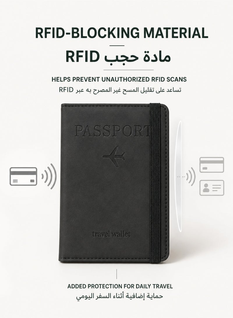 LVON 2-Piece Passport Holder Set, RFID Passport Wallet with Card & Boarding Pass Slots + Transparent Waterproof PVC Passport Cover, Travel Essentials for Women & Men(black) - Image 3