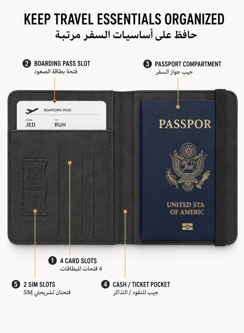 LVON 2-Piece Passport Holder Set, RFID Passport Wallet with Card & Boarding Pass Slots + Transparent Waterproof PVC Passport Cover, Travel Essentials for Women & Men(black) - Image 4