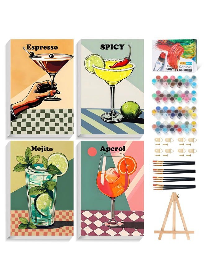 Offito 4 Pack Framed Paint by Numbers Kit for Adults with Wooden Easel, Retro Cocktail Easy Paint by Numbers with Frame for Beginners, Adult Paint by Number Kits Framed Canvas for Home Decor Gift 8x12 Inch - Image 1