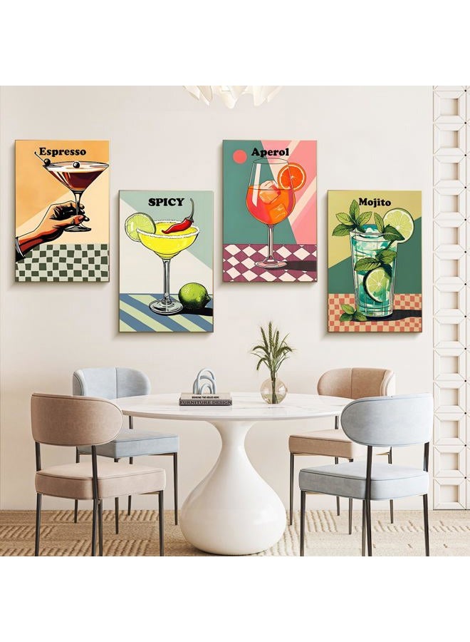 Offito 4 Pack Framed Paint by Numbers Kit for Adults with Wooden Easel, Retro Cocktail Easy Paint by Numbers with Frame for Beginners, Adult Paint by Number Kits Framed Canvas for Home Decor Gift 8x12 Inch - Image 2