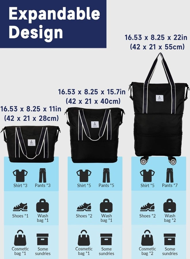 Arxus Carry On Luggage for Airplane, Rolling Duffle Bag with Detachable Wheels and Adjustable Shoulder Strap, Expandable Foldable Wheeled Travel Bag with Suitcase Sleeve for Women, Weekender 25L-55L - Image 4