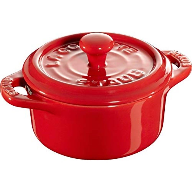 Ceramic 10cm Cherry Mini Cocotte for microwave, oven and freezer use; high-grade ceramic with enamelled surface; dishwasher safe - Image 1