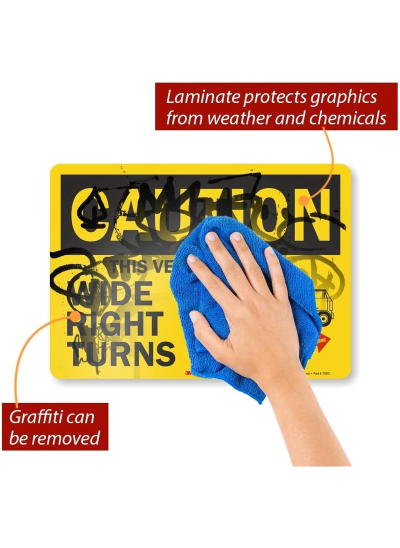 SmartSign SmartSign  S4467RE14 Caution  This Vehicle Makes Wide Right Turns Label  10 x 14 3M Engineer Grade Reflective BlackRed on Yellow  - Image 2