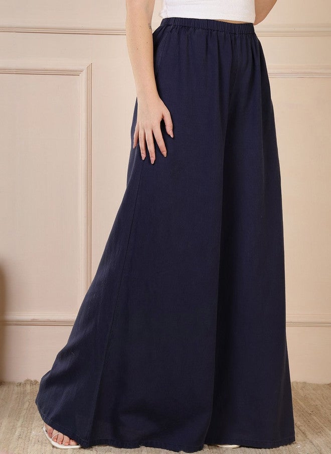 Rue Collection سروال نسائي عالي الخصر بتصميم واسع باللون navy - Image 4