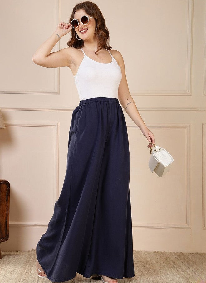 Rue Collection سروال نسائي عالي الخصر بتصميم واسع باللون navy - Image 5