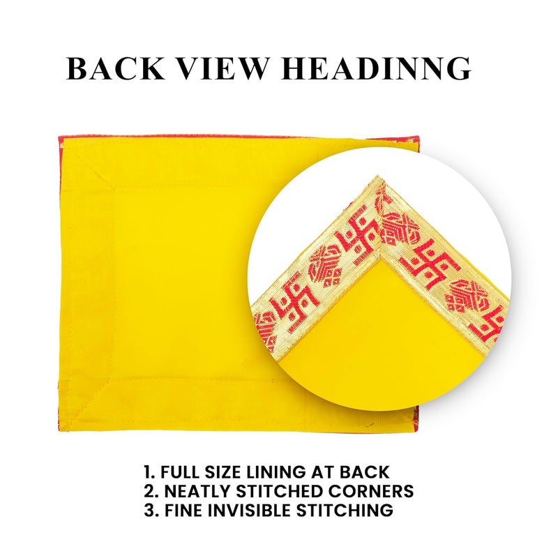 Dulhan DLC Set of 2 Yellow Velvet Altar Cloth with Swastik Small Size Ganpati Baithak Pooja Aasan Cloth for God Puja Chowki Cover Kapda for Home Mandir Temple by Dulhan Size 8 x 10 inches - Image 3