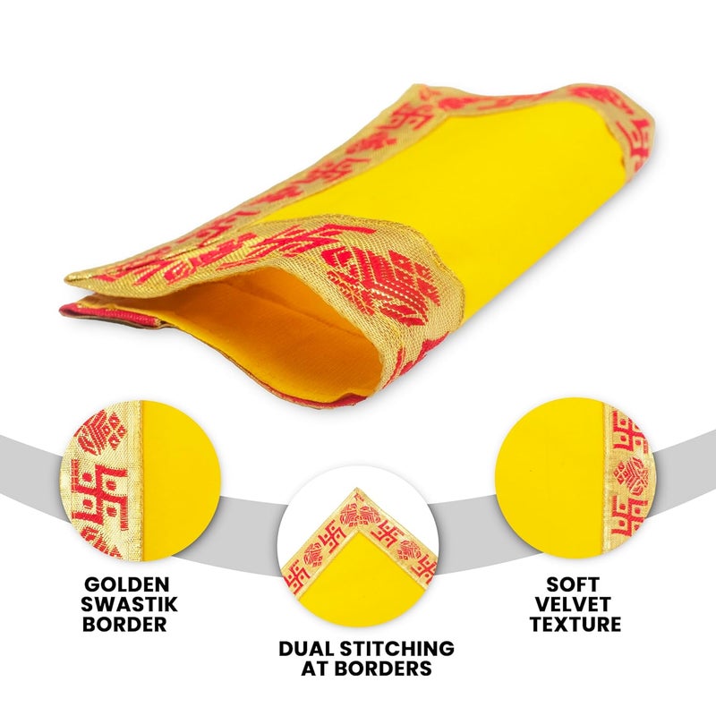 Dulhan DLC Set of 2 Yellow Velvet Altar Cloth with Swastik Small Size Ganpati Baithak Pooja Aasan Cloth for God Puja Chowki Cover Kapda for Home Mandir Temple by Dulhan Size 8 x 10 inches - Image 4