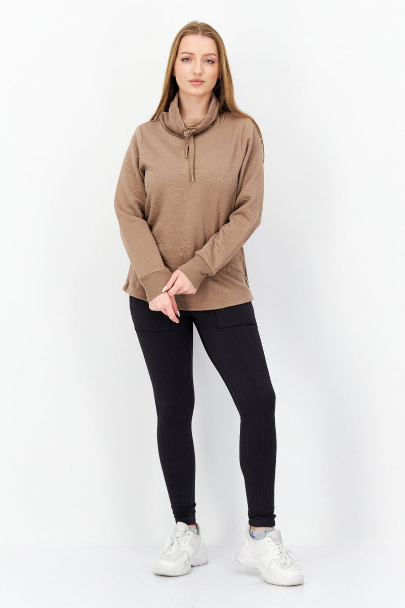 Bearpaw Women Funnel Neckline Textured Sweatshirt, Brown - Image 4