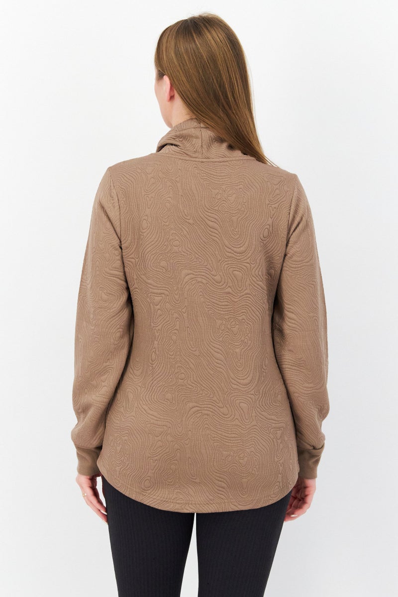 Bearpaw Women Funnel Neckline Textured Sweatshirt, Brown - Image 2