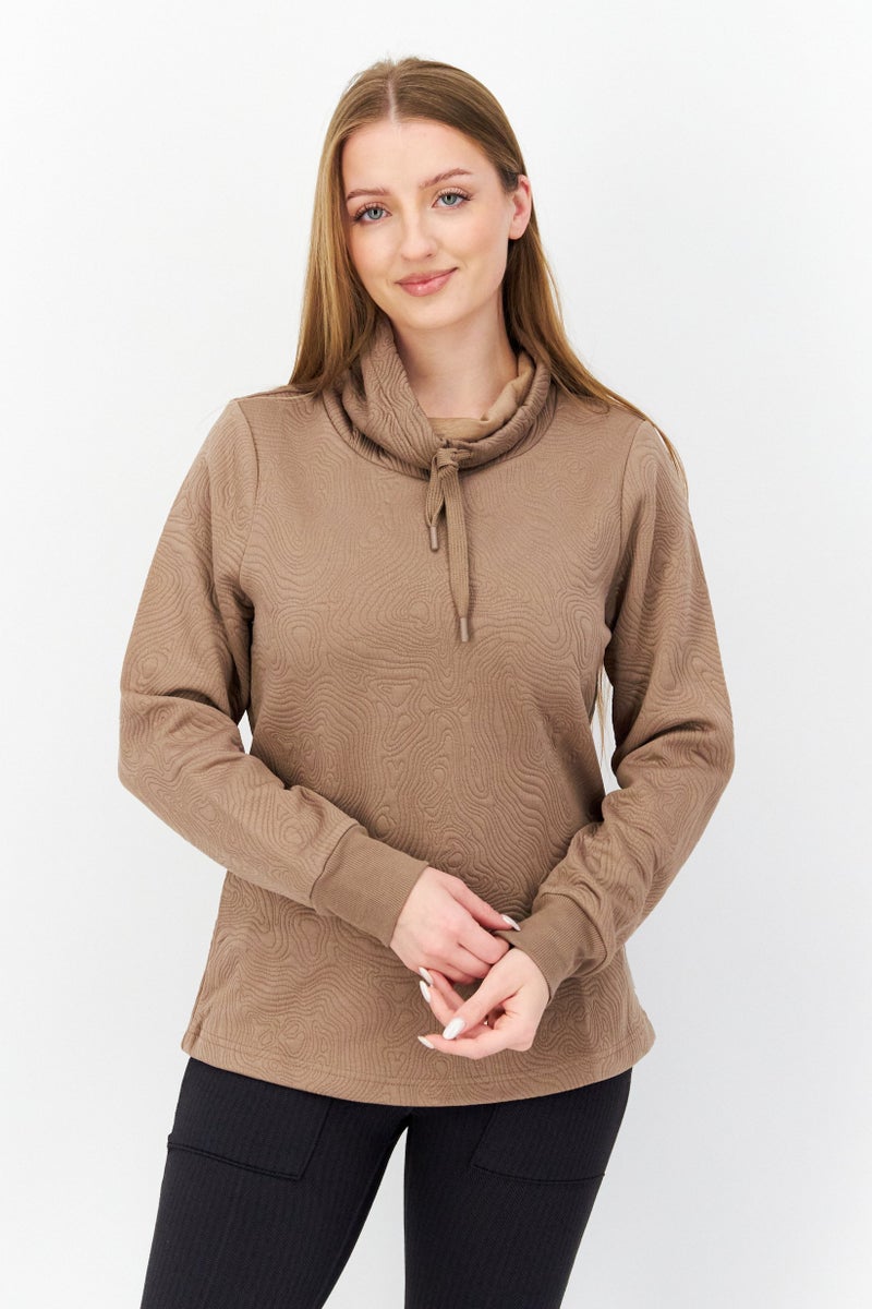 Bearpaw Women Funnel Neckline Textured Sweatshirt, Brown - Image 1