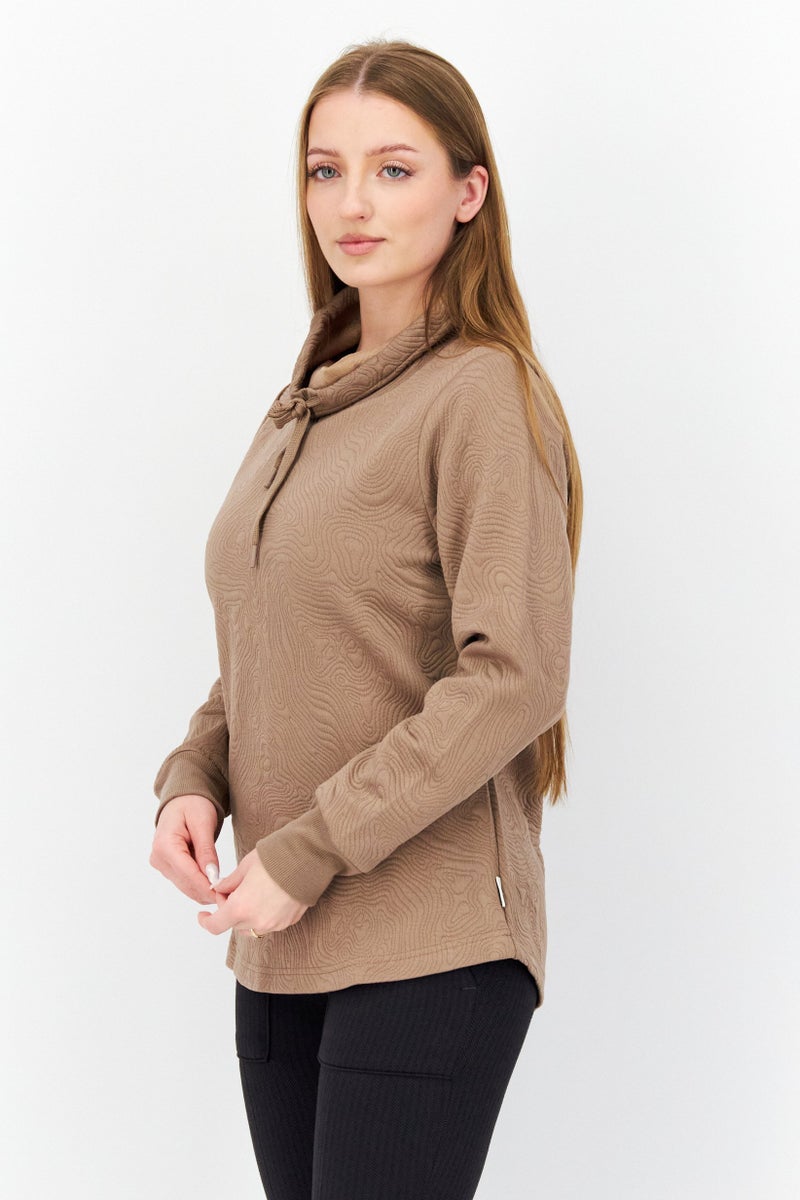Bearpaw Women Funnel Neckline Textured Sweatshirt, Brown - Image 3