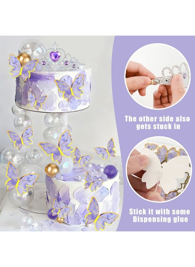 Morofme Purple Butterfly Cake Topper 48Pcs Purple Crown Cake Decorations Lavender and Gold Ball Cupcake Cake Toppers with Pearl Bow Princess Themed Cakes Decor for Wedding Baby Shower Birthday - Image 4