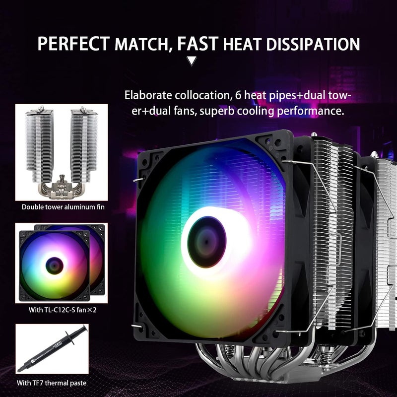 Thermalright Peerless Assassin 120 SE ARGB CPU Air Cooler, 6 Heat Pipes CPU Cooler, Dual 120mm TL-C12C-S PWM Fan, Aluminium Heatsink Cover, AGHP Technology, for AMD AM4 AM5/Intel 1700/1150/1151/1200 - Image 5
