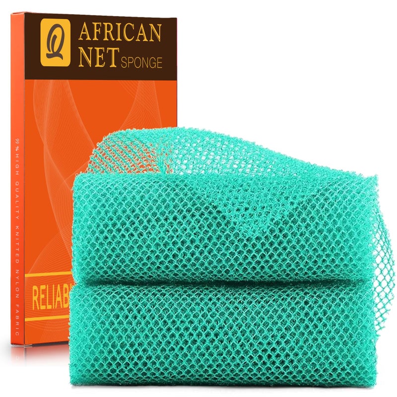 UJFQBH 2 Pieces African Bath Sponge African Net Long Net Bath Sponge Exfoliating Shower Body Scrubber Back Scrubber Skin Smoother,Great for Daily Use (Green) - Image 1