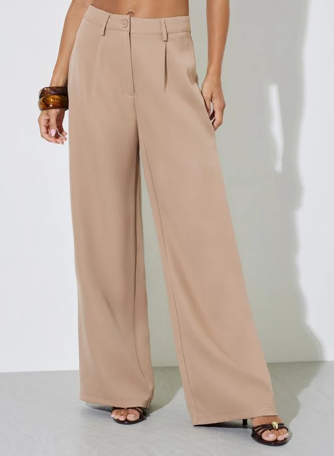 Styli  Khaki Solid Waistcoat and Wide-Leg Trousers Co-ord Set for Women | Best Price UAE