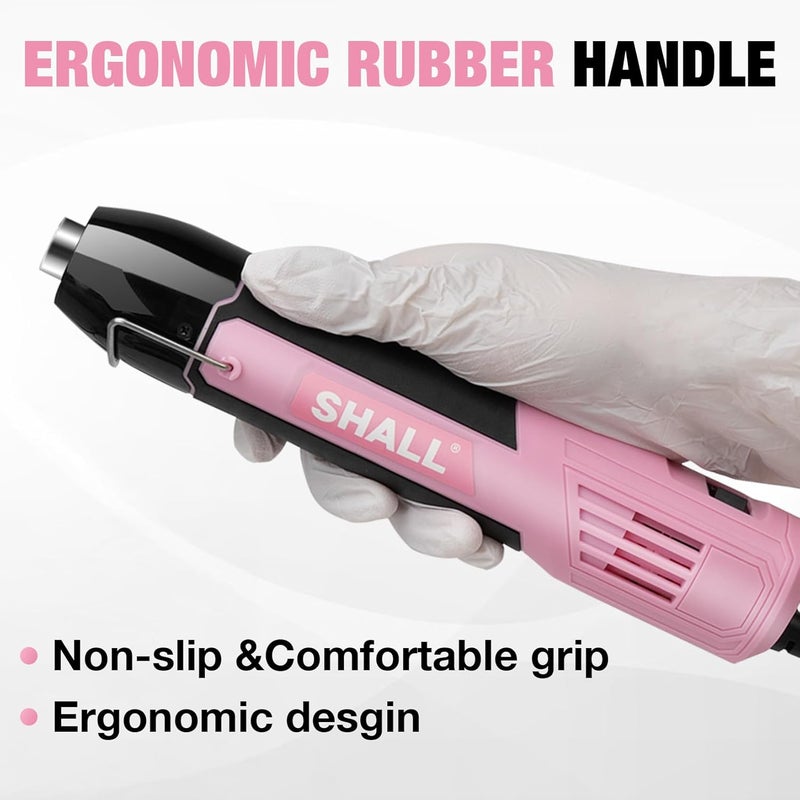SHALL 350W Mini Heat Gun Set, Portable Hot Air Gun with Reflector Nozzle & Foldable Stand, 2 Temperature Settings 230℃/400℃, for Crafts, Shrink Wrap, Ink Drying - Pink - Image 4