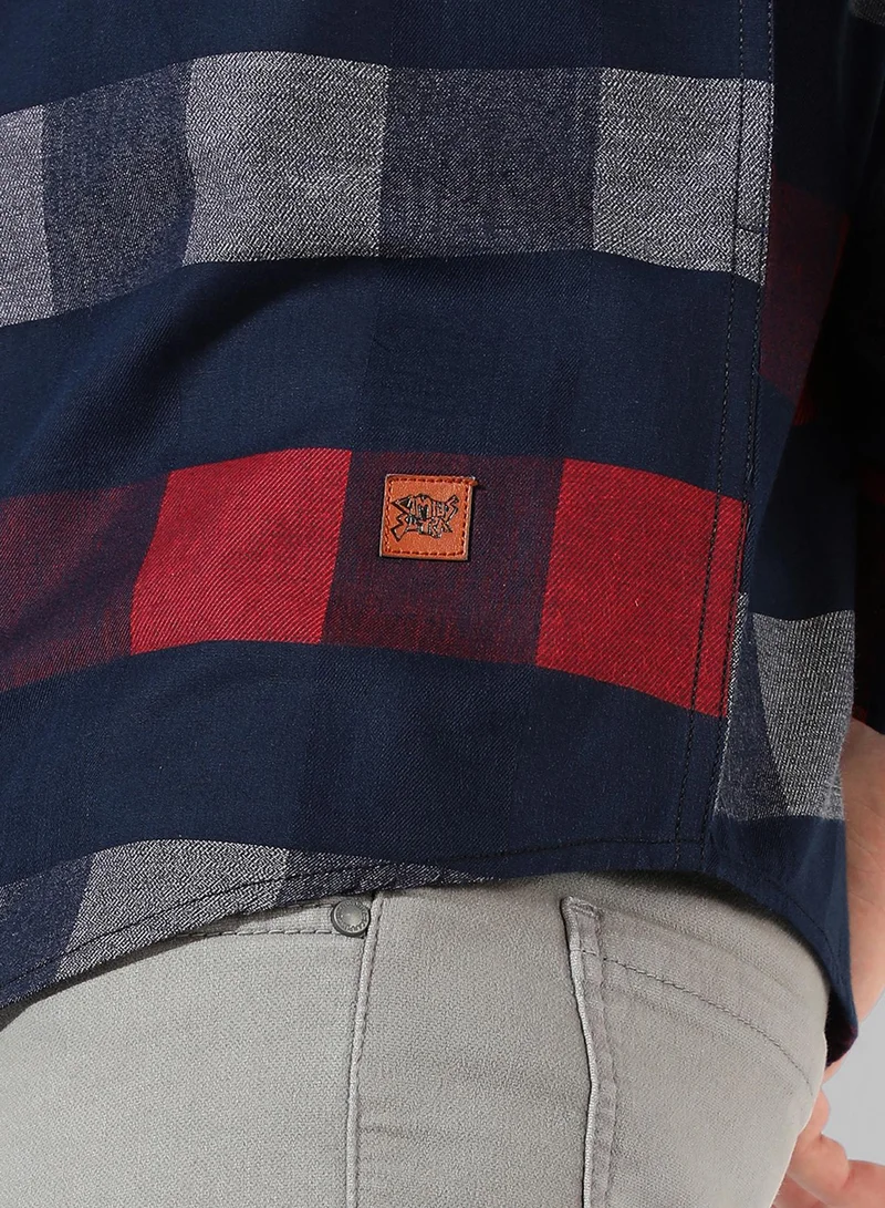 كامبوس سوترا Men's Navy Blue & Red Gun Club Check Shirt