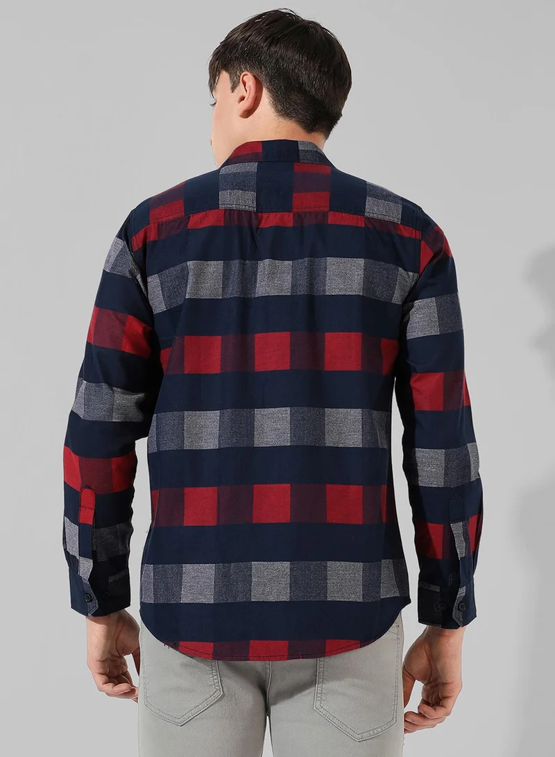 كامبوس سوترا Men's Navy Blue & Red Gun Club Check Shirt
