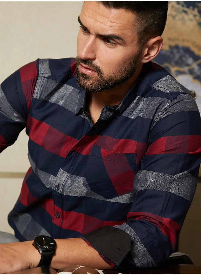 كامبوس سوترا Men's Navy Blue & Red Gun Club Check Shirt