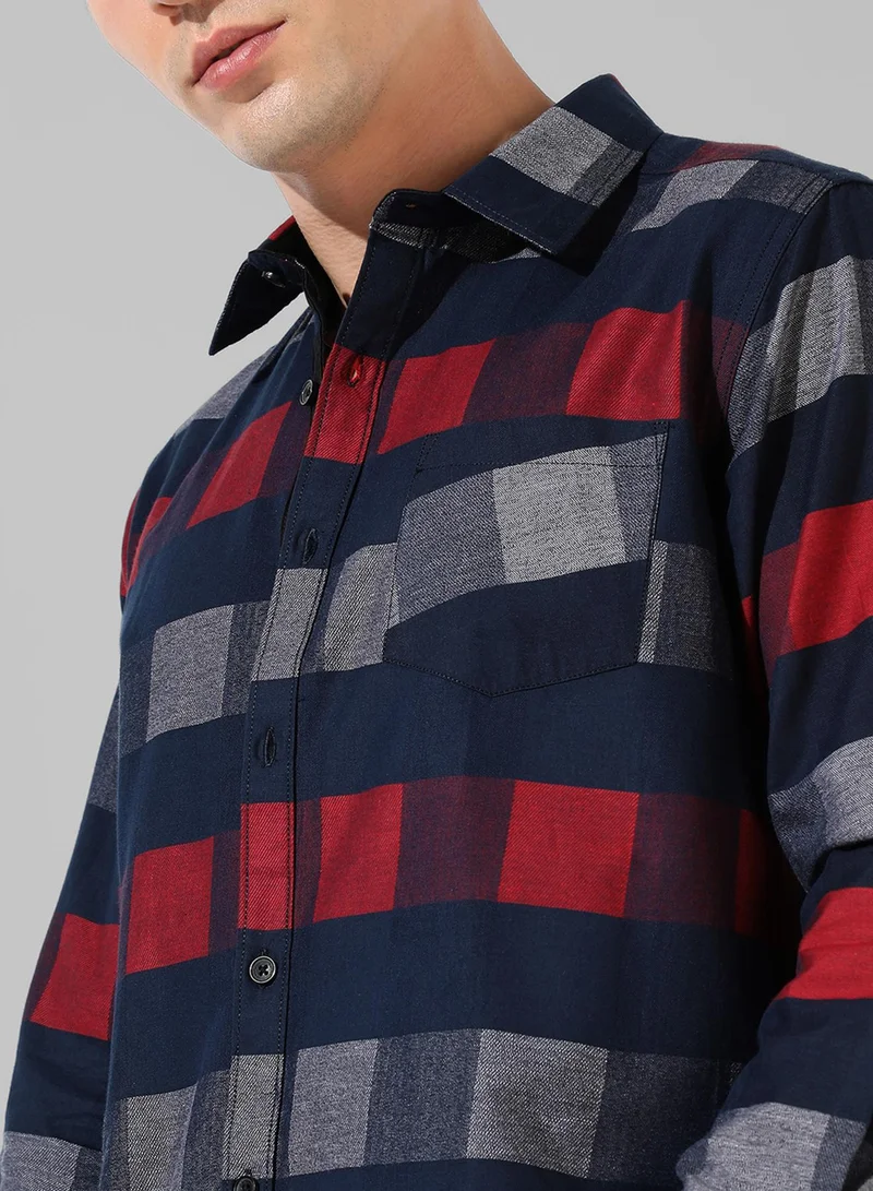 كامبوس سوترا Men's Navy Blue & Red Gun Club Check Shirt