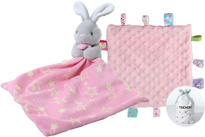 CREVENT Soft Plush Animal Face Security Blankets for Boys and Girls, Great Gifts for Birthday Baby Shower (Hugging Bunny + Tag) - Image 1
