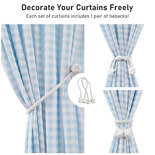 ZJDECOR 84 Inches Blue Buffalo Plaid Curtains,Farmhouse Crinkled Not-See-Through Sheer Drapes,Window Treatment for Bedroom Living Room Nursery,Rod Pocket,Tiebacks Included,52" Wx84 L(Pack of 2) - Image 3