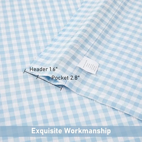 ZJDECOR 84 Inches Blue Buffalo Plaid Curtains,Farmhouse Crinkled Not-See-Through Sheer Drapes,Window Treatment for Bedroom Living Room Nursery,Rod Pocket,Tiebacks Included,52" Wx84 L(Pack of 2) - Image 5