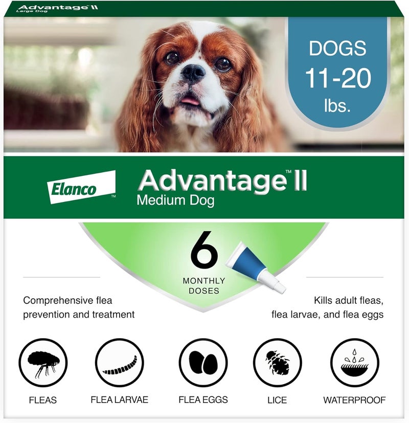 Advantage II Topical Flea Treatment for Medium Dogs, 11-20 lbs - 6 Monthly Doses - Image 1