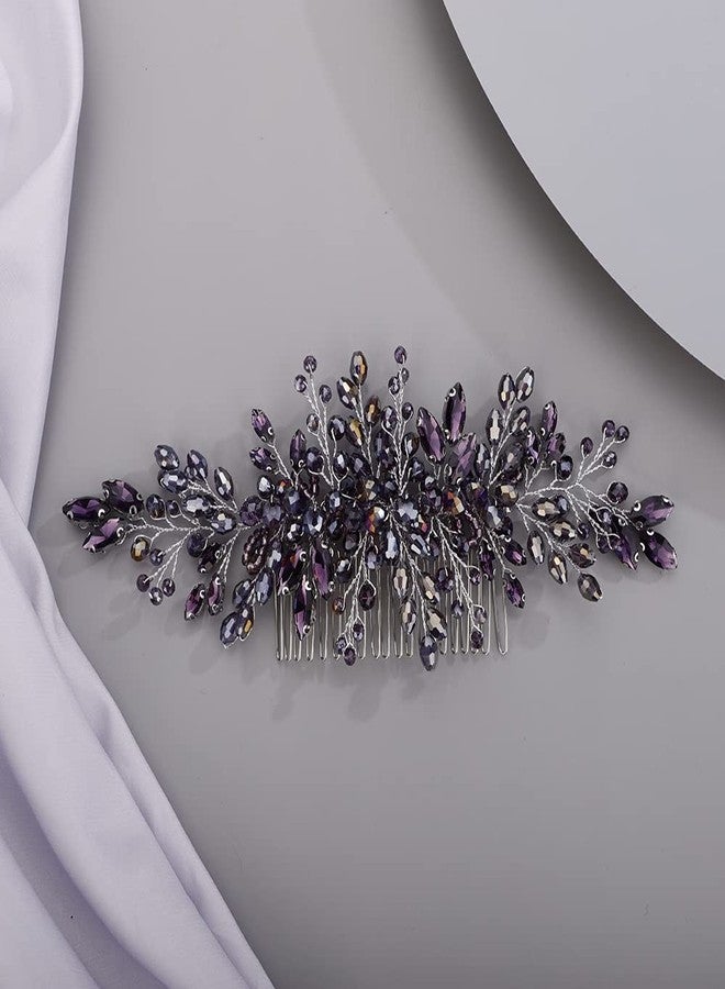 BERYUAN Crystal Hair Comb Beaded Hair Slide Comb for Bride Women Purple - Image 2
