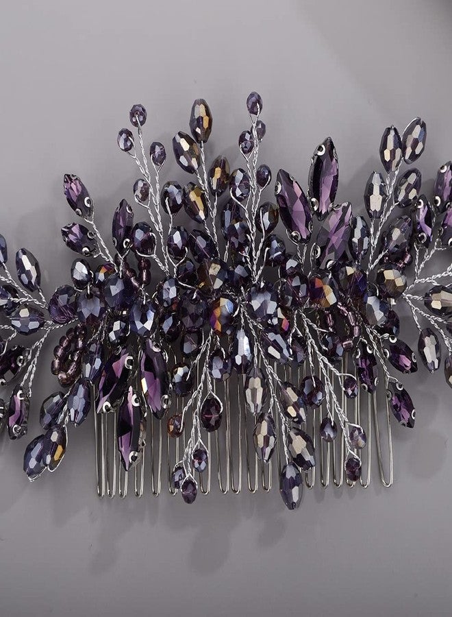 BERYUAN Crystal Hair Comb Beaded Hair Slide Comb for Bride Women Purple - Image 3