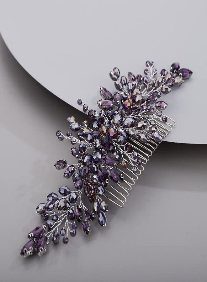 BERYUAN Crystal Hair Comb Beaded Hair Slide Comb for Bride Women Purple - Image 1