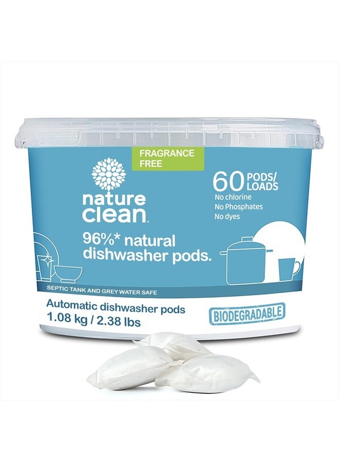 nature clean Non Toxic Dishwasher Detergent Pods Unscented - 60 Count, Phosphate Free All Natural Dishwasher Pods for Sparkling Dishes, Hard Water Dishwasher Soap Pods, Dishwashing pods Dish washing.  - Image 1