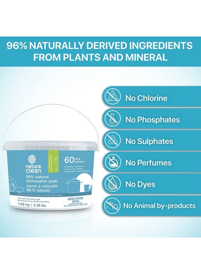 nature clean Non Toxic Dishwasher Detergent Pods Unscented - 60 Count, Phosphate Free All Natural Dishwasher Pods for Sparkling Dishes, Hard Water Dishwasher Soap Pods, Dishwashing pods Dish washing.  - Image 2