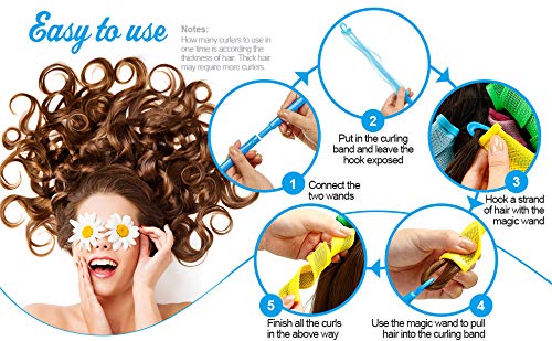 WHISKET Heatless Waves Curlers Spiral Curls Styling Kit No Heat Hair Waver Spiral Curlers Rollers with 3 Pieces Styling Hooks for Most Hairstyles 28 cm (7, Hair Waving) - Image 2