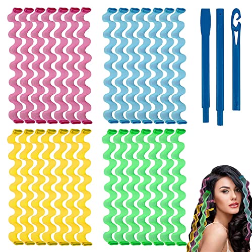 WHISKET Heatless Waves Curlers Spiral Curls Styling Kit No Heat Hair Waver Spiral Curlers Rollers with 3 Pieces Styling Hooks for Most Hairstyles 28 cm (7, Hair Waving) - Image 1