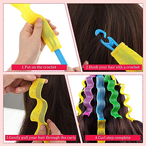 WHISKET Heatless Waves Curlers Spiral Curls Styling Kit No Heat Hair Waver Spiral Curlers Rollers with 3 Pieces Styling Hooks for Most Hairstyles 28 cm (7, Hair Waving) - Image 5