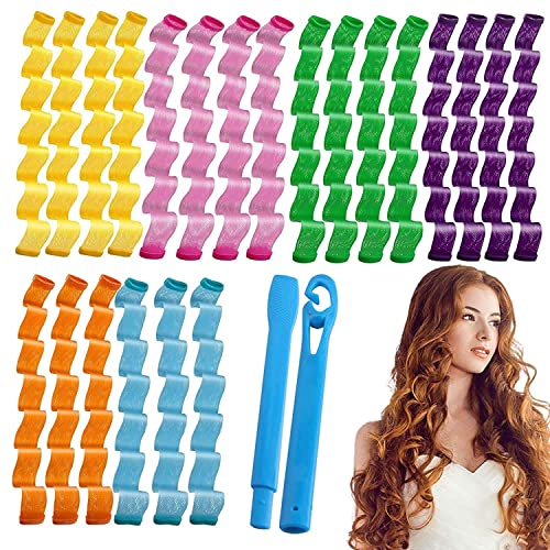 WHISKET Heatless Waves Curlers Spiral Curls Styling Kit No Heat Hair Waver Spiral Curlers Rollers with 3 Pieces Styling Hooks for Most Hairstyles 28 cm (7, Hair Waving) - Image 3